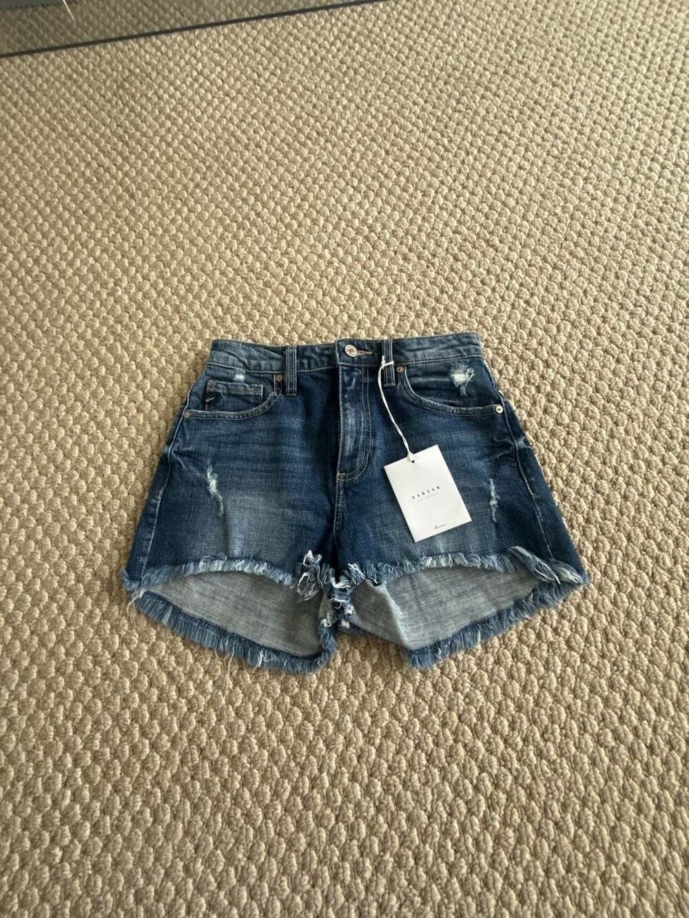 KanCan Denim Shorts Size 1/24 Dark Wash Distressed Cutoff